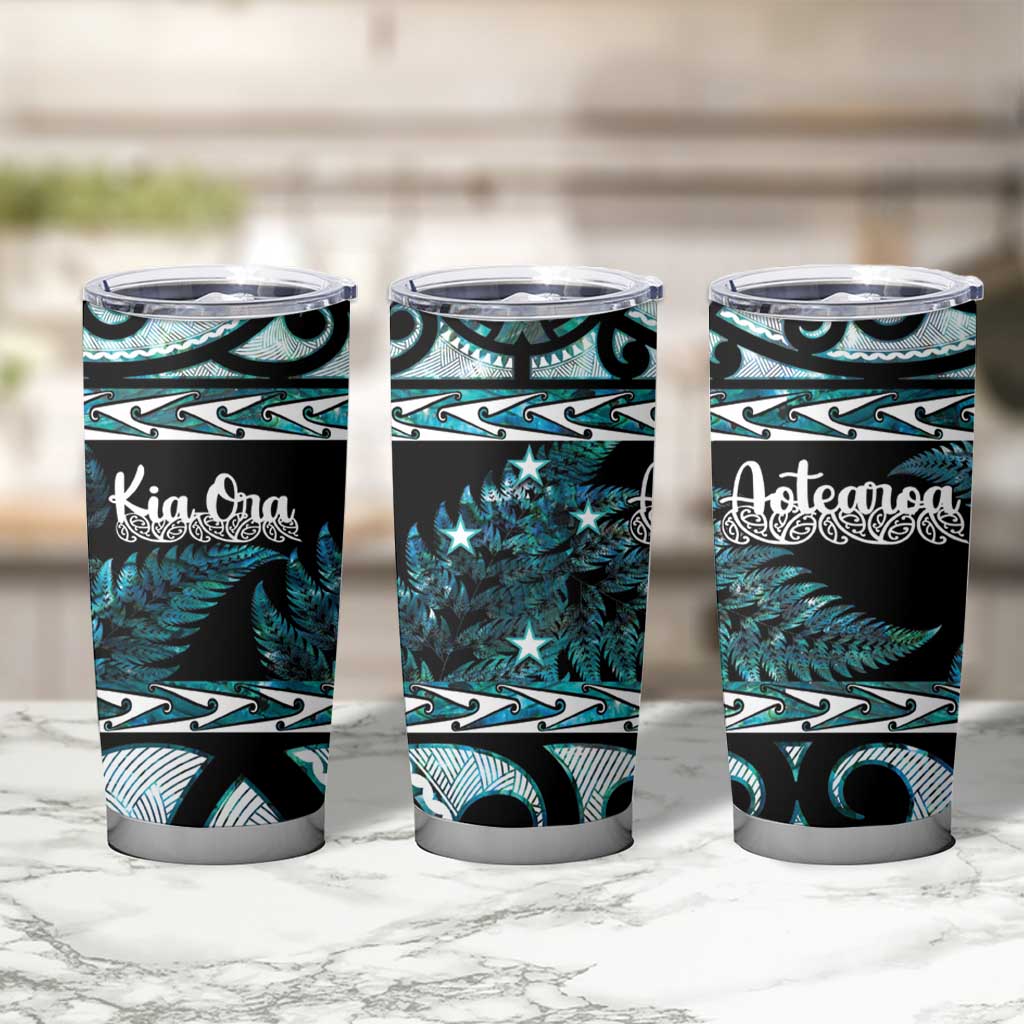 Kia Ora New Zealand Tumbler Cup Aotearoa Proud Maori Paua Shell Silver Fern - Polynesian Pride