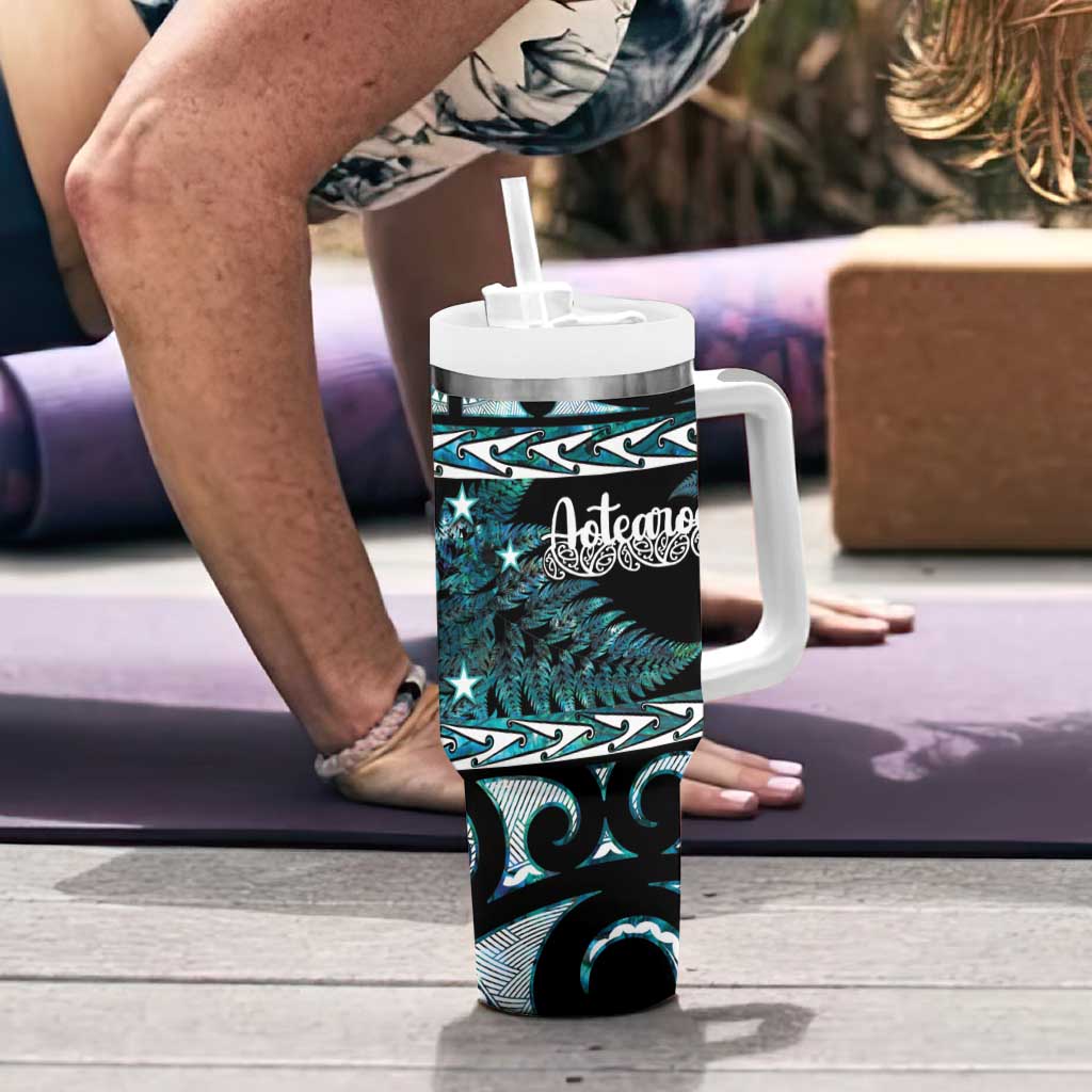 Kia Ora New Zealand Tumbler With Handle Aotearoa Proud Maori Paua Shell Silver Fern - Polynesian Pride