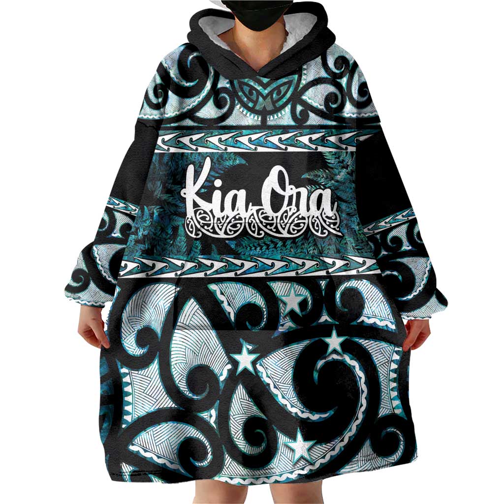 Kia Ora New Zealand Wearable Blanket Hoodie Aotearoa Proud Maori Paua Shell Silver Fern LT14 - Polynesian Pride