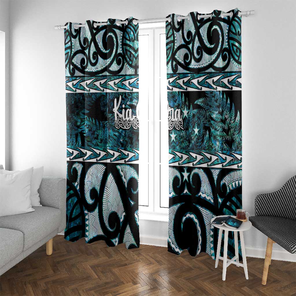 Kia Ora New Zealand Window Curtain Aotearoa Proud Maori Paua Shell Silver Fern - Polynesian Pride