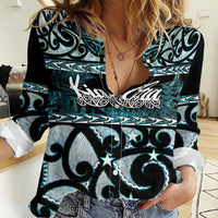 Kia Ora New Zealand Women Casual Shirt Aotearoa Proud Maori Paua Shell Silver Fern LT14 Female Black - Polynesian Pride