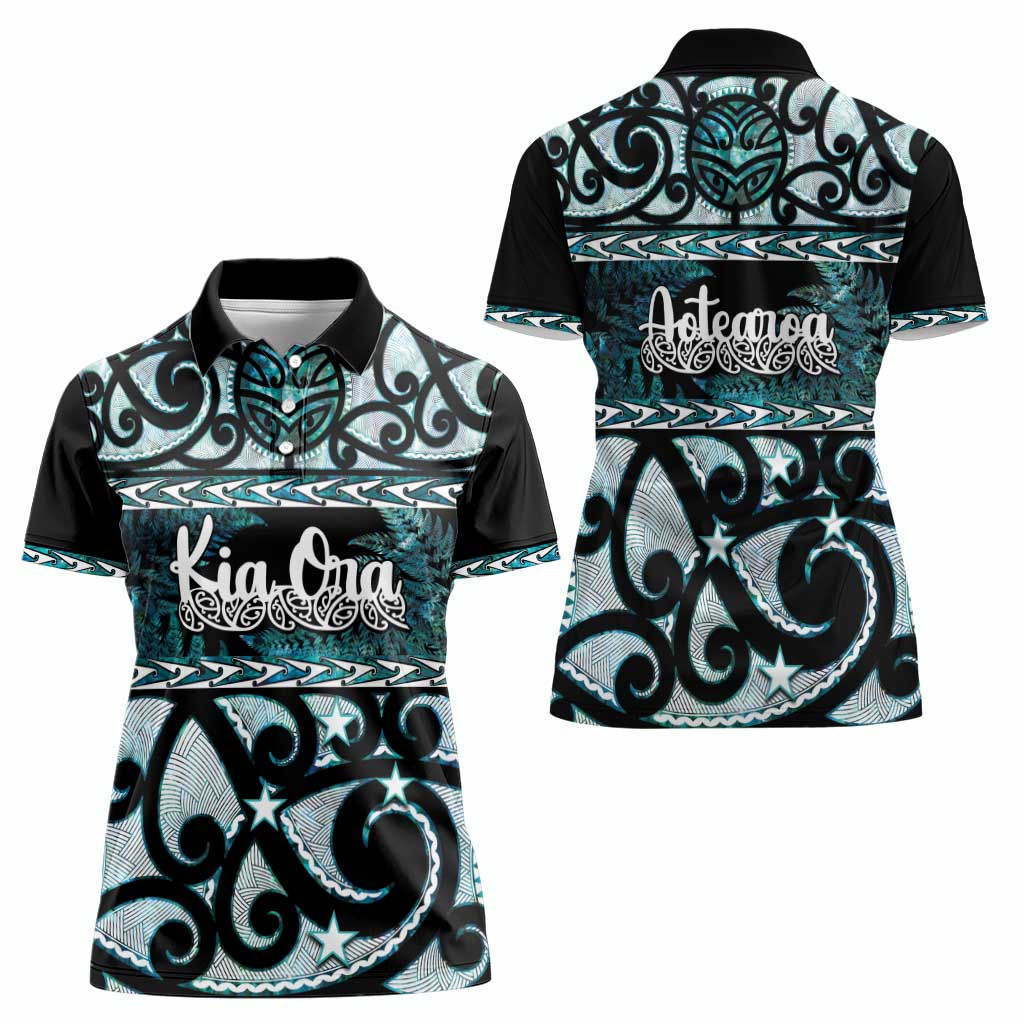 Kia Ora New Zealand Women Polo Shirt Aotearoa Proud Maori Paua Shell Silver Fern LT14 - Polynesian Pride