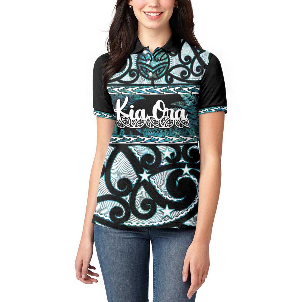 Kia Ora New Zealand Women Polo Shirt Aotearoa Proud Maori Paua Shell Silver Fern LT14 - Polynesian Pride