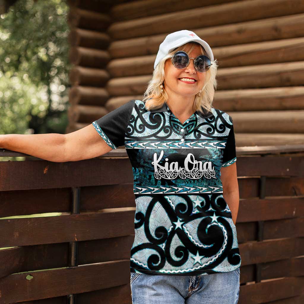 Kia Ora New Zealand Women Polo Shirt Aotearoa Proud Maori Paua Shell Silver Fern LT14 - Polynesian Pride