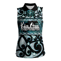 Kia Ora New Zealand Women Sleeveless Polo Shirt Aotearoa Proud Maori Paua Shell Silver Fern LT14 Female Black - Polynesian Pride