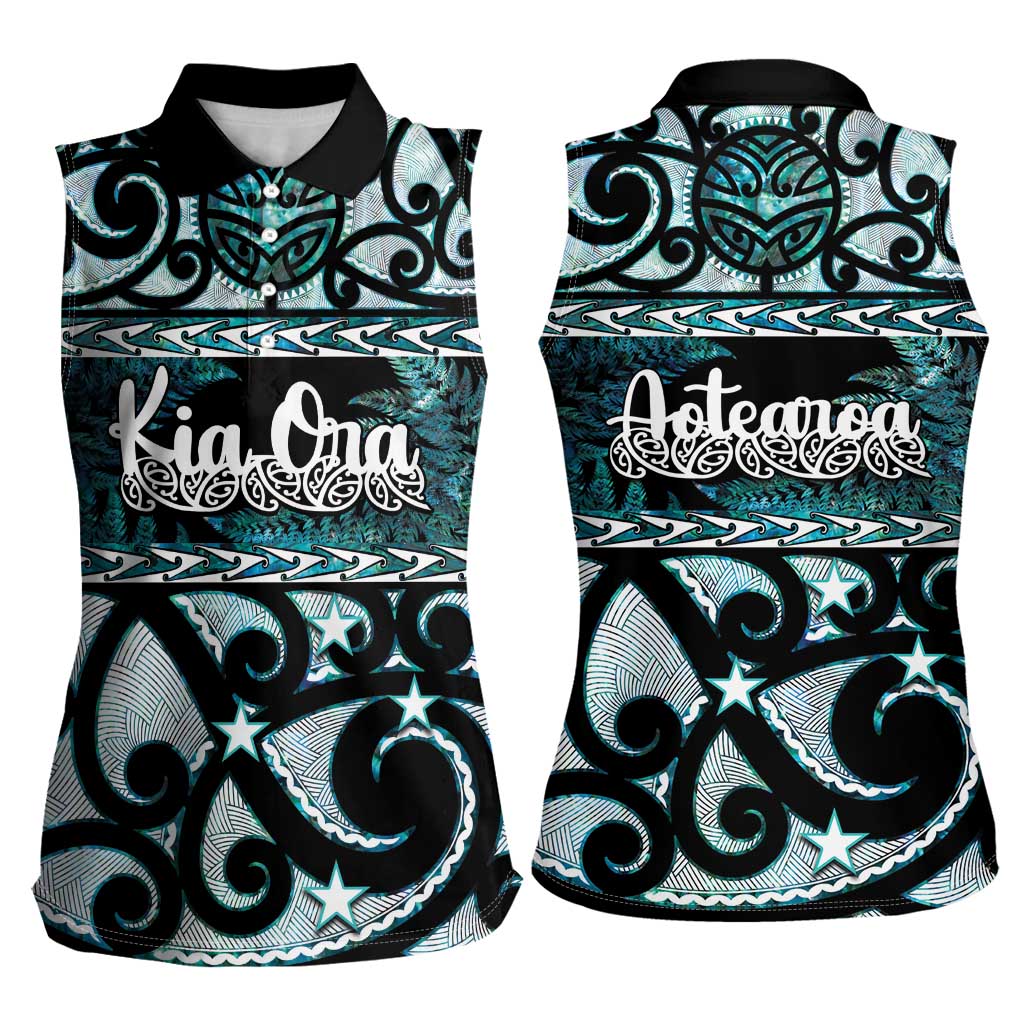 Kia Ora New Zealand Women Sleeveless Polo Shirt Aotearoa Proud Maori Paua Shell Silver Fern LT14 - Polynesian Pride