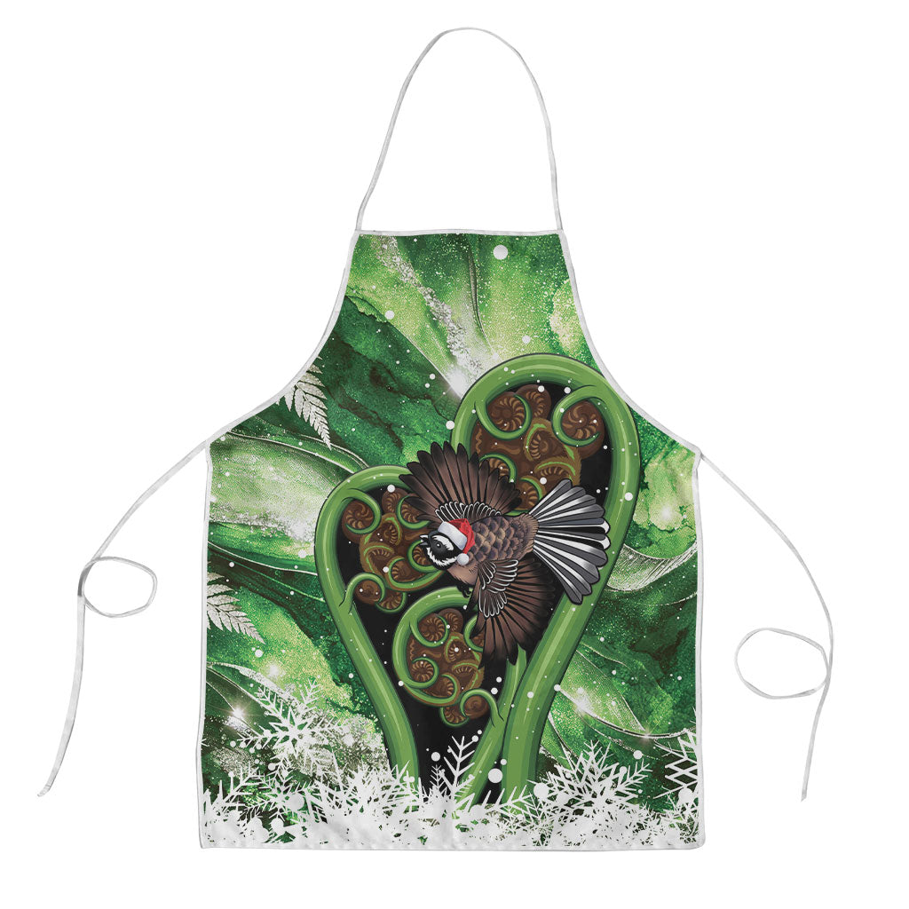 Piwakawaka New Zealand Christmas In July Apron NZ Aroha Koru Fern Marble Vibes LT14 Green - Polynesian Pride