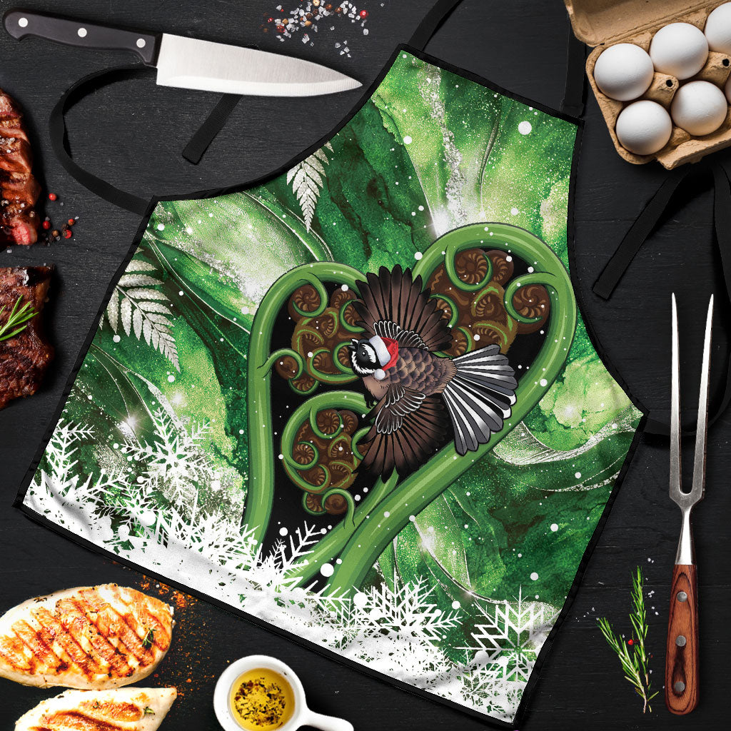 Piwakawaka New Zealand Christmas In July Apron NZ Aroha Koru Fern Marble Vibes LT14 Green - Polynesian Pride