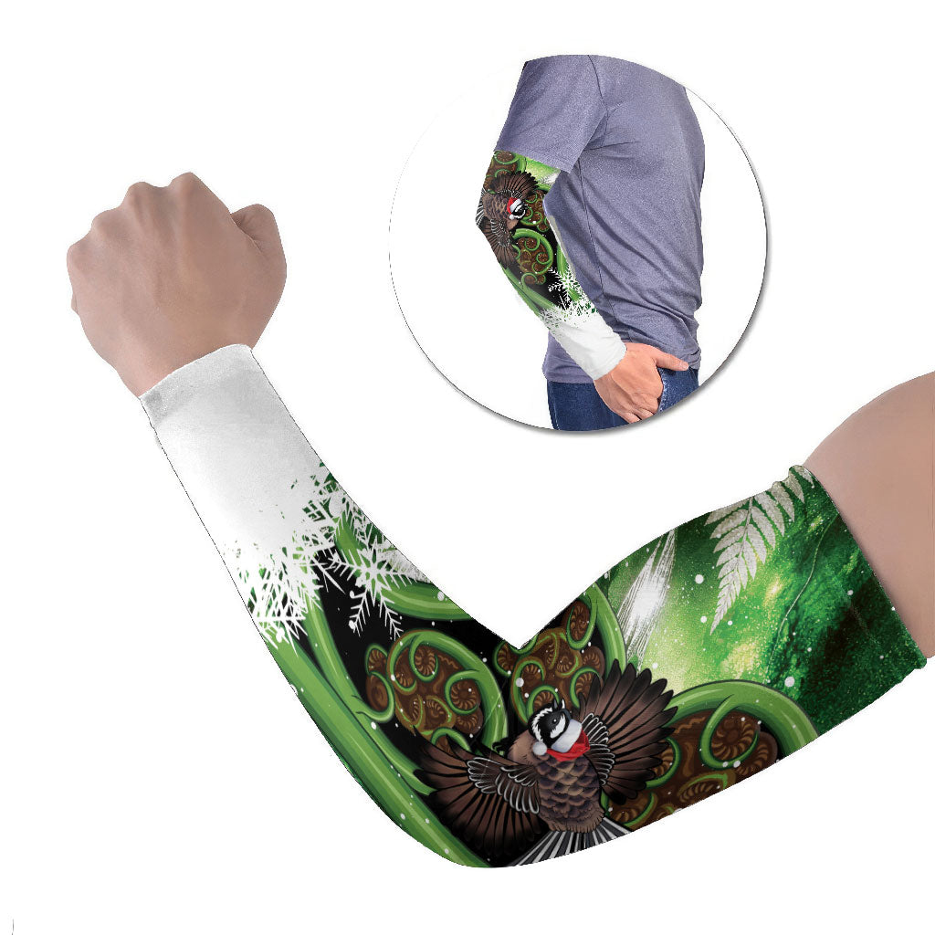 Piwakawaka New Zealand Christmas In July Arm Sleeves NZ Aroha Koru Fern Marble Vibes LT14 Set of 2 Green - Polynesian Pride
