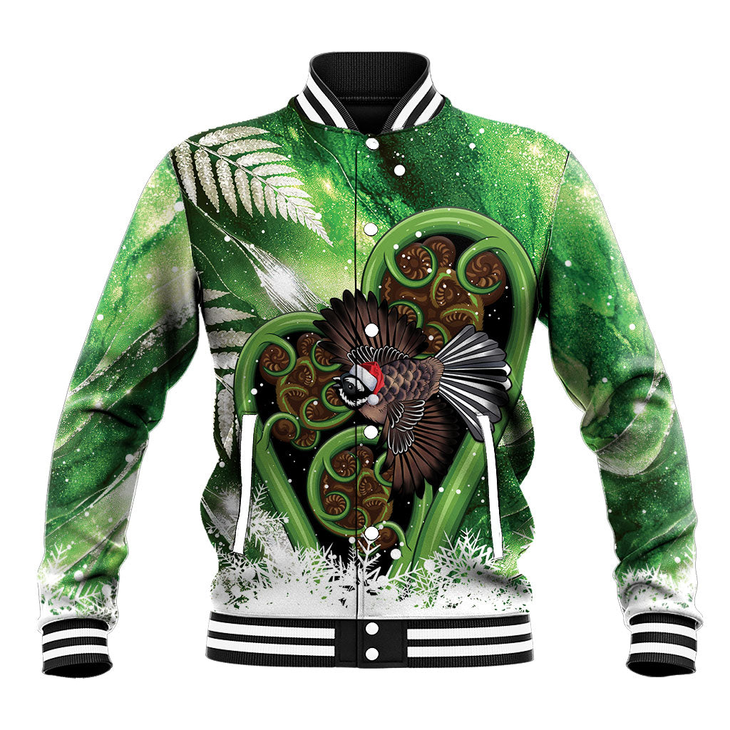 Piwakawaka New Zealand Christmas In July Baseball Jacket NZ Aroha Koru Fern Marble Vibes