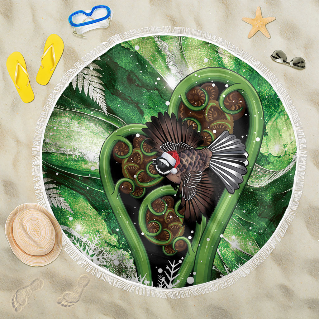 Piwakawaka New Zealand Christmas In July Beach Blanket NZ Aroha Koru Fern Marble Vibes