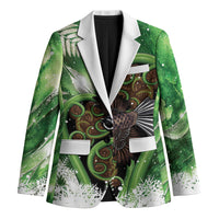 Piwakawaka New Zealand Christmas In July Blazer NZ Aroha Koru Fern Marble Vibes LT14 Unisex Green - Polynesian Pride