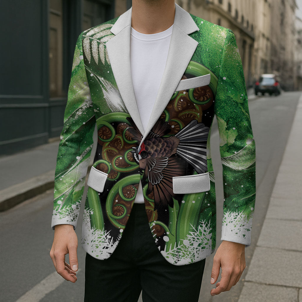 Piwakawaka New Zealand Christmas In July Blazer NZ Aroha Koru Fern Marble Vibes LT14 - Polynesian Pride