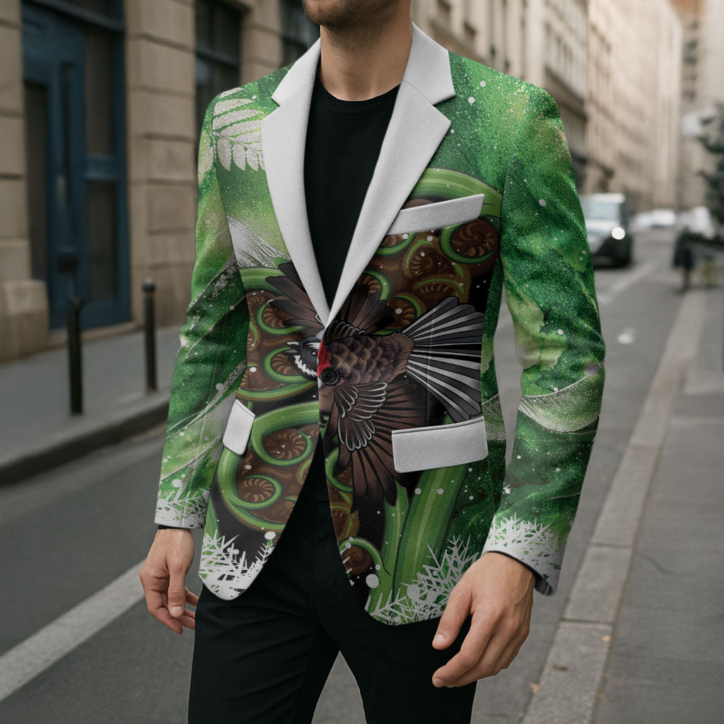 Piwakawaka New Zealand Christmas In July Blazer NZ Aroha Koru Fern Marble Vibes LT14 - Polynesian Pride