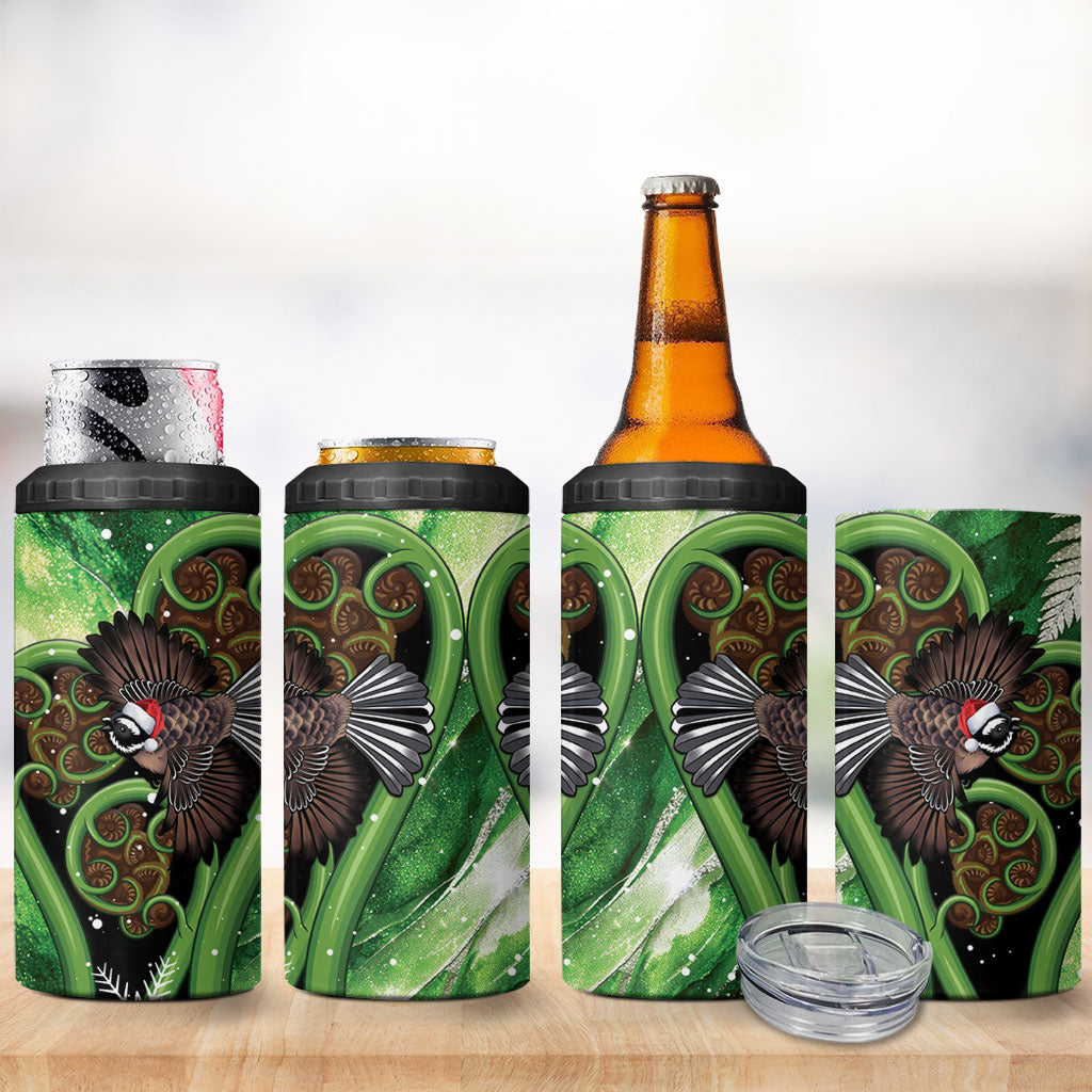 Piwakawaka New Zealand Christmas In July 4 in 1 Can Cooler Tumbler NZ Aroha Koru Fern Marble Vibes LT14 - Polynesian Pride
