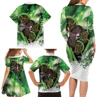Piwakawaka New Zealand Christmas In July Family Matching Long Sleeve Bodycon Dress and Hawaiian Shirt NZ Aroha Koru Fern Marble Vibes LT14 - Polynesian Pride