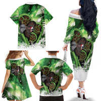 Piwakawaka New Zealand Christmas In July Family Matching Off The Shoulder Long Sleeve Dress and Hawaiian Shirt NZ Aroha Koru Fern Marble Vibes LT14 - Polynesian Pride
