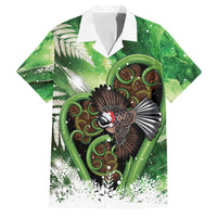 Piwakawaka New Zealand Christmas In July Family Matching Off Shoulder Maxi Dress and Hawaiian Shirt NZ Aroha Koru Fern Marble Vibes LT14 Dad's Shirt - Short Sleeve Green - Polynesian Pride