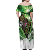 Piwakawaka New Zealand Christmas In July Family Matching Off Shoulder Maxi Dress and Hawaiian Shirt NZ Aroha Koru Fern Marble Vibes LT14 - Polynesian Pride