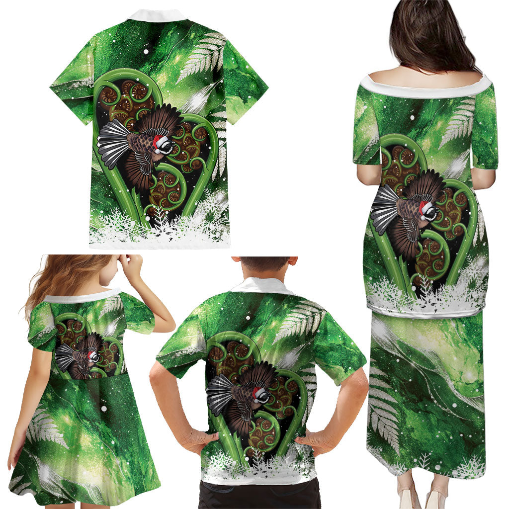 Piwakawaka New Zealand Christmas In July Family Matching Puletasi and Hawaiian Shirt NZ Aroha Koru Fern Marble Vibes LT14 - Polynesian Pride