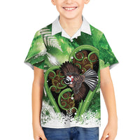 Piwakawaka New Zealand Christmas In July Family Matching Puletasi and Hawaiian Shirt NZ Aroha Koru Fern Marble Vibes LT14 Son's Shirt Green - Polynesian Pride