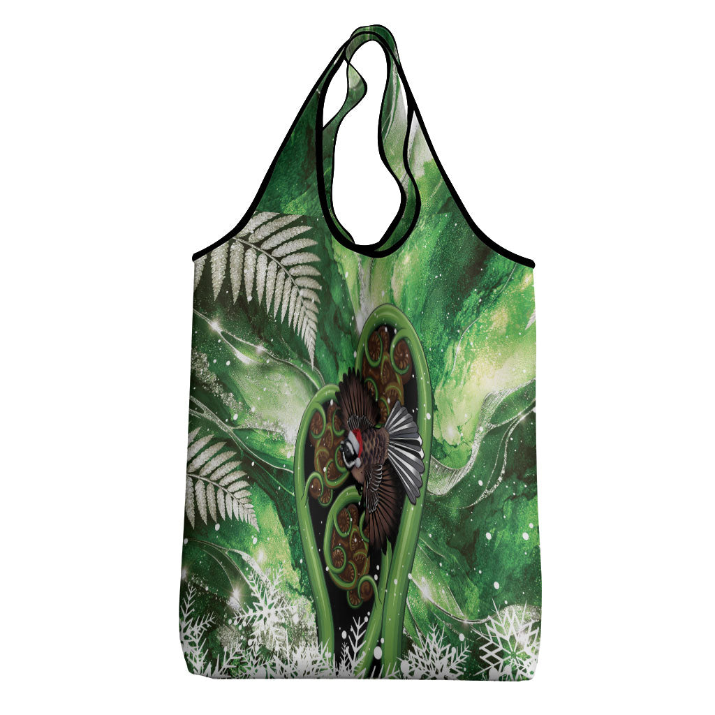 Piwakawaka New Zealand Christmas In July Grocery Bag NZ Aroha Koru Fern Marble Vibes LT14 - Polynesian Pride