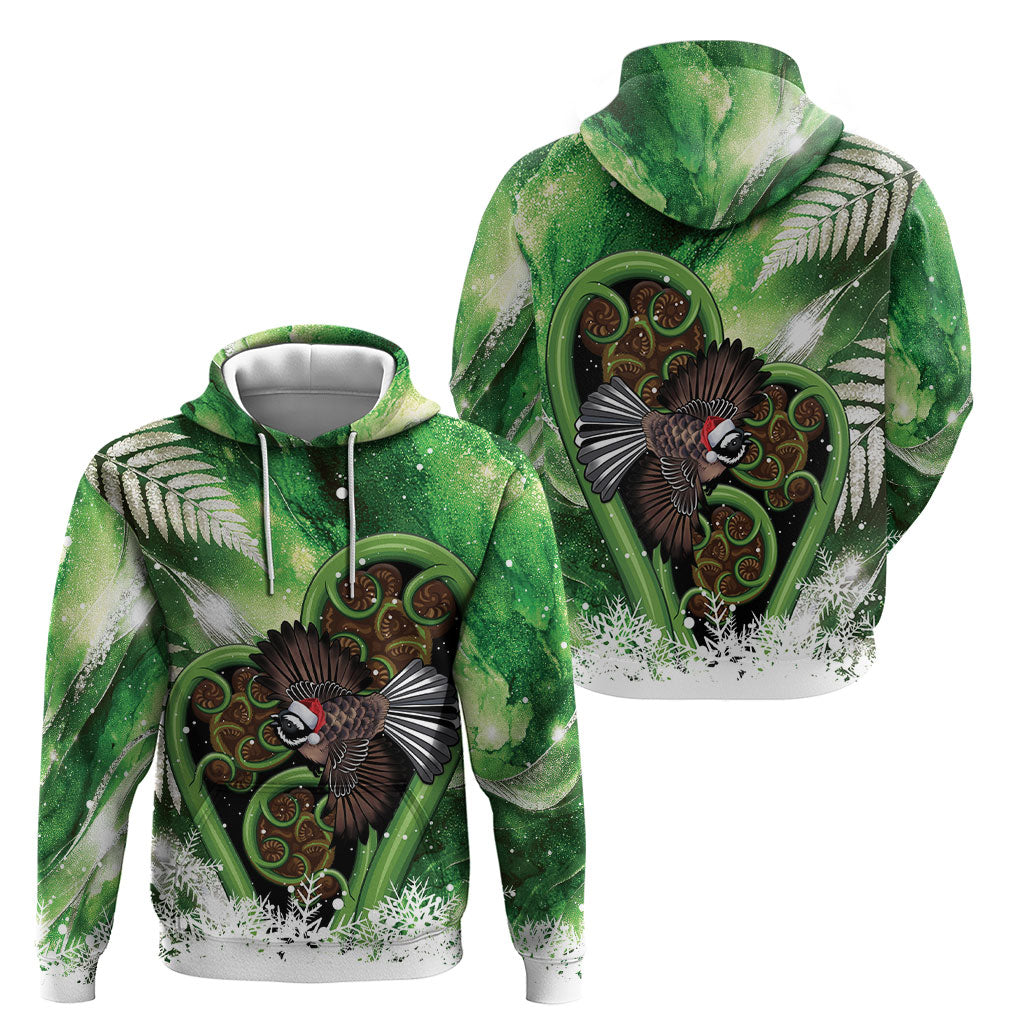 Piwakawaka New Zealand Christmas In July Hoodie NZ Aroha Koru Fern Marble Vibes LT14 - Polynesian Pride