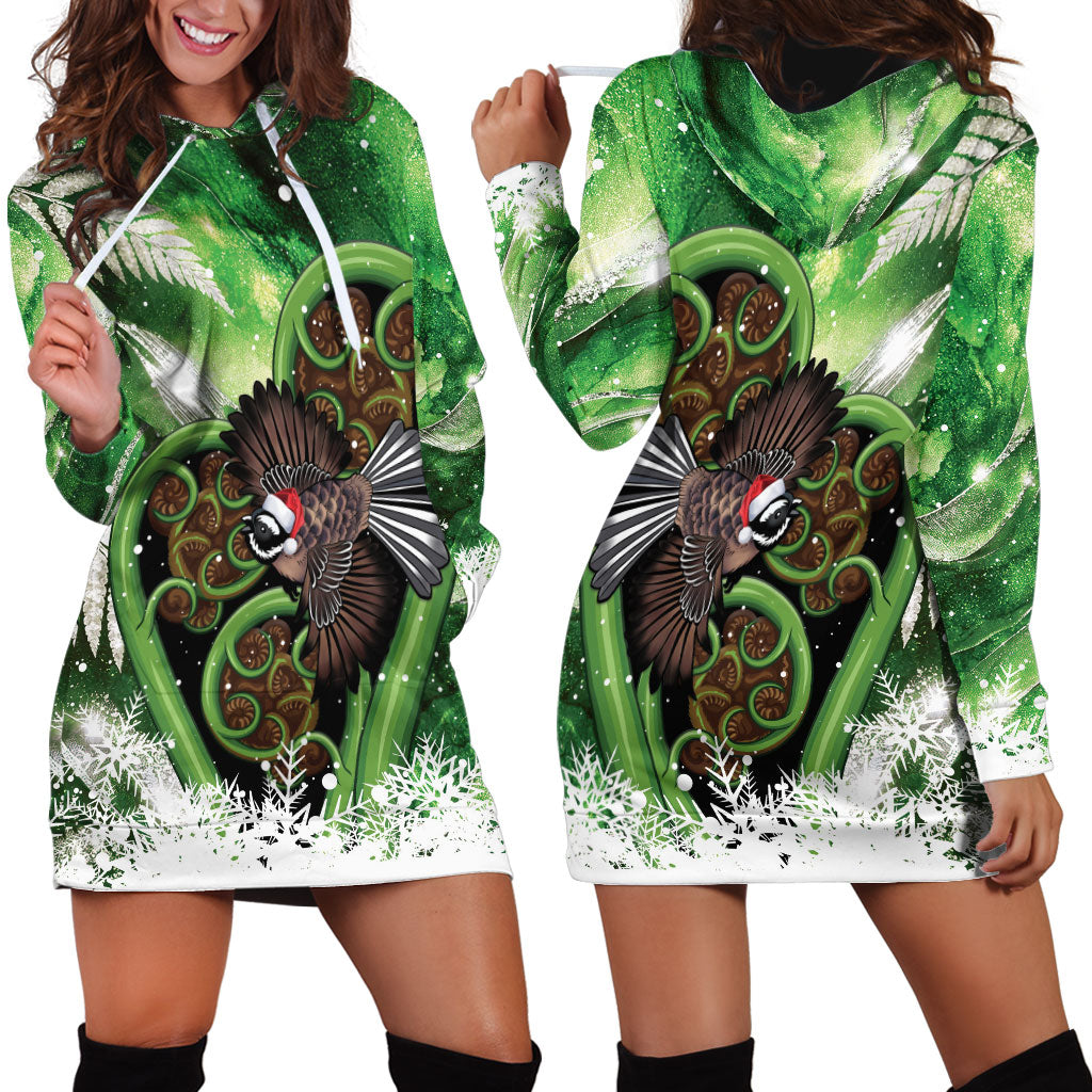 Piwakawaka New Zealand Christmas In July Hoodie Dress NZ Aroha Koru Fern Marble Vibes LT14 - Polynesian Pride