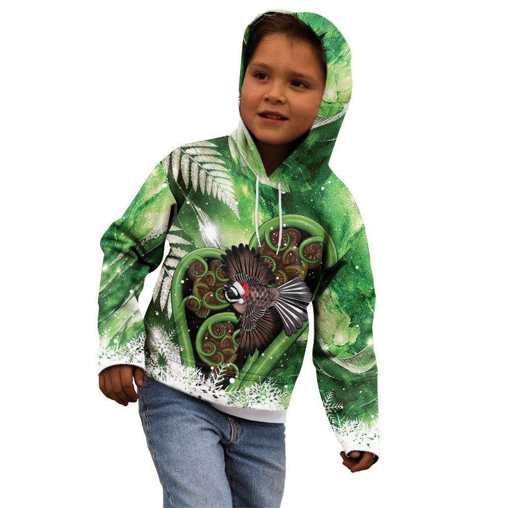 Piwakawaka New Zealand Christmas In July Kid Hoodie NZ Aroha Koru Fern Marble Vibes LT14 - Polynesian Pride