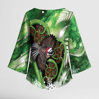 Piwakawaka New Zealand Christmas In July Kimono Sleeve Blouse NZ Aroha Koru Fern Marble Vibes LT14 - Polynesian Pride
