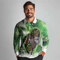 Piwakawaka New Zealand Christmas In July Long Sleeve Polo Shirt NZ Aroha Koru Fern Marble Vibes LT14 - Polynesian Pride