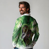 Piwakawaka New Zealand Christmas In July Long Sleeve Polo Shirt NZ Aroha Koru Fern Marble Vibes LT14 - Polynesian Pride