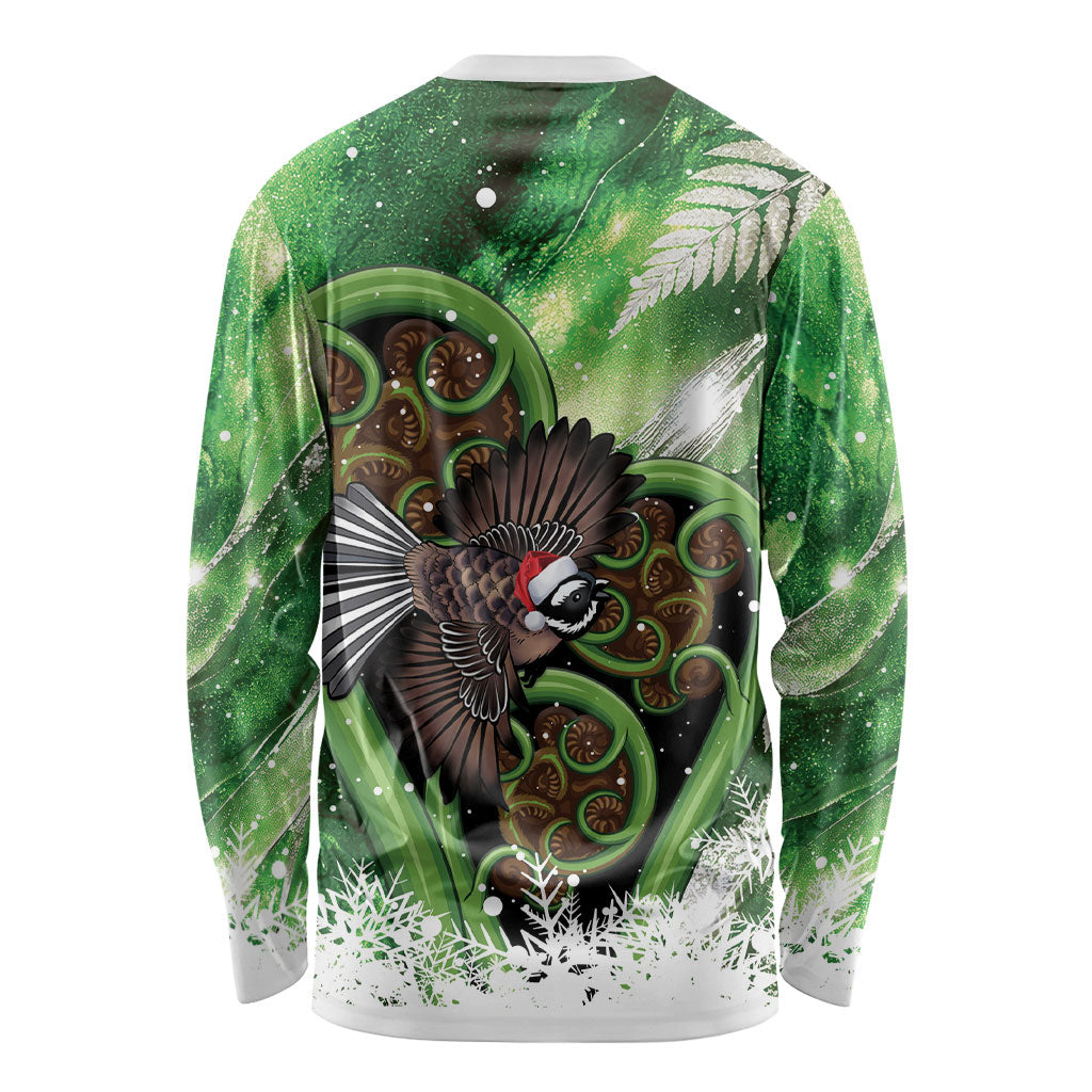 Piwakawaka New Zealand Christmas In July Long Sleeve Shirt NZ Aroha Koru Fern Marble Vibes LT14 - Polynesian Pride