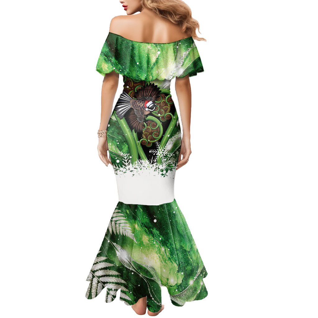 Piwakawaka New Zealand Christmas In July Mermaid Dress NZ Aroha Koru Fern Marble Vibes LT14 - Polynesian Pride