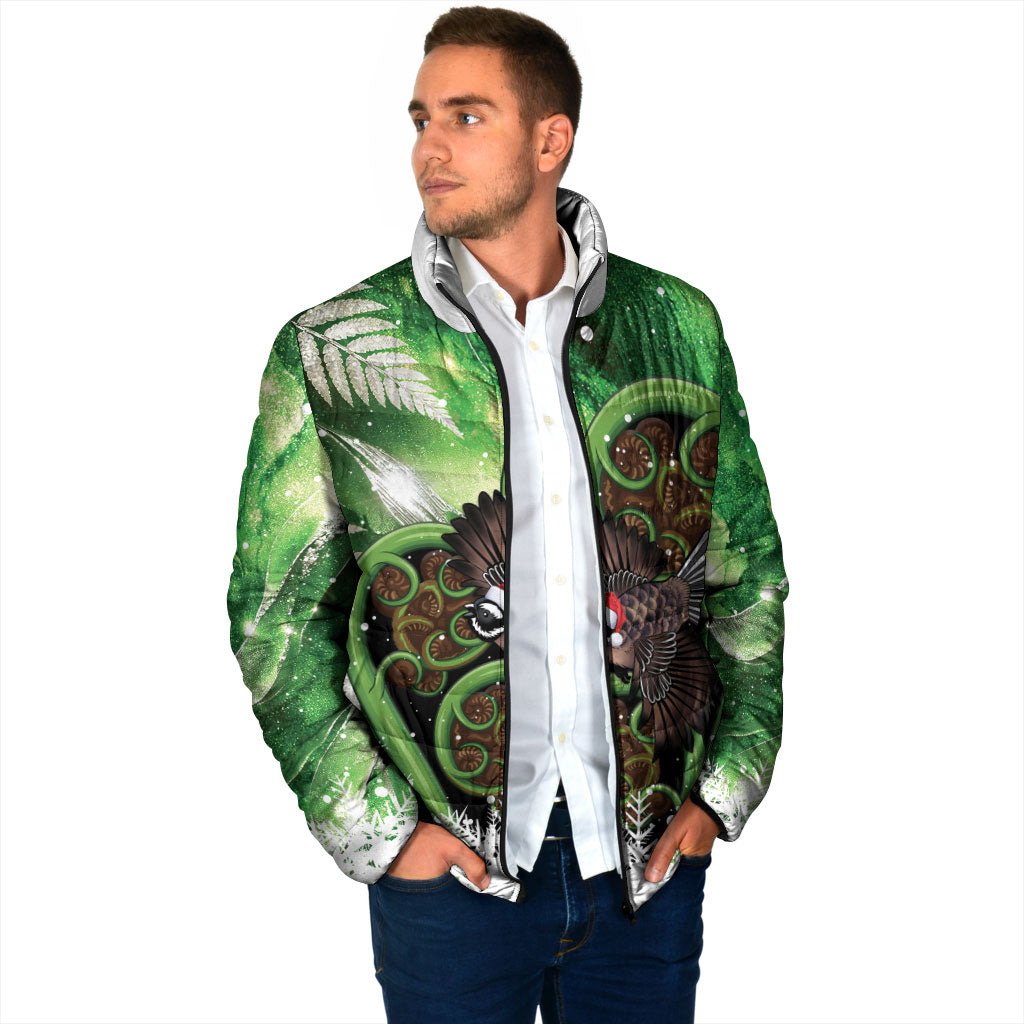 Piwakawaka New Zealand Christmas In July Padded Jacket NZ Aroha Koru Fern Marble Vibes