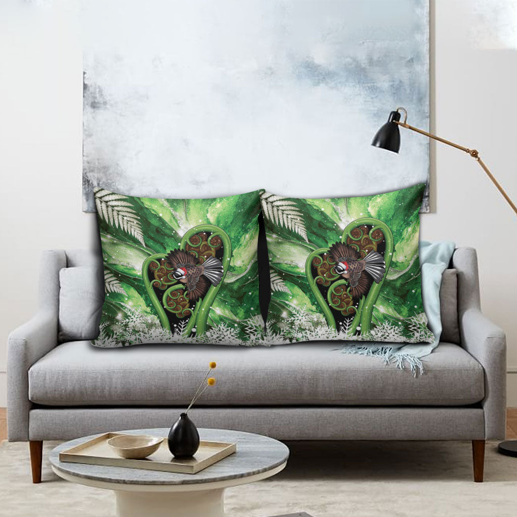 Piwakawaka New Zealand Christmas In July Pillow Cover NZ Aroha Koru Fern Marble Vibes LT14 - Polynesian Pride