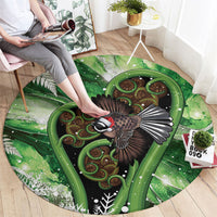 Piwakawaka New Zealand Christmas In July Round Carpet NZ Aroha Koru Fern Marble Vibes