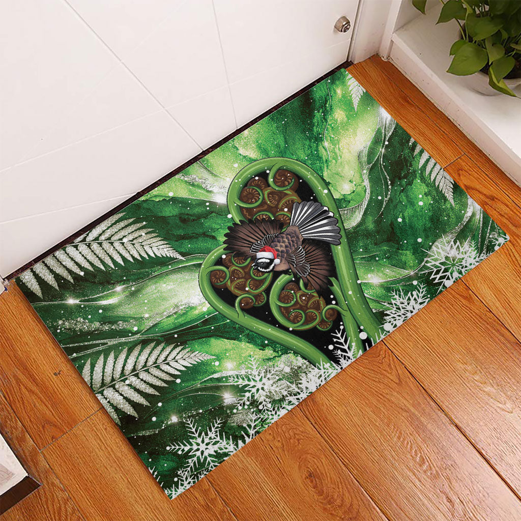 Piwakawaka New Zealand Christmas In July Rubber Doormat NZ Aroha Koru Fern Marble Vibes