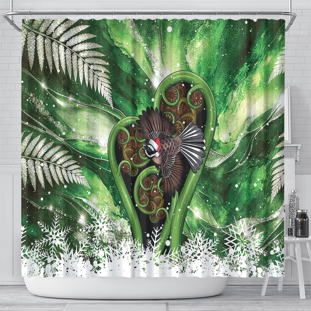 Piwakawaka New Zealand Christmas In July Shower Curtain NZ Aroha Koru Fern Marble Vibes LT14 - Polynesian Pride
