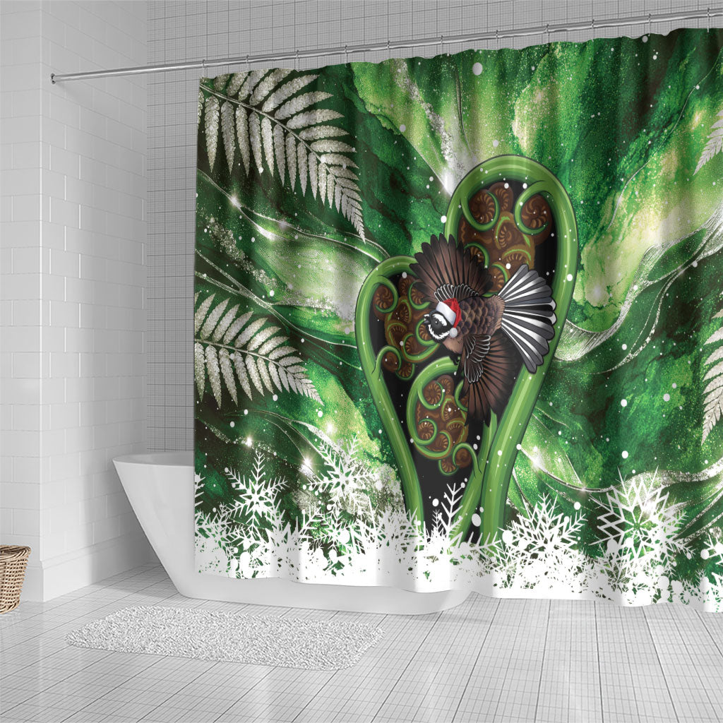Piwakawaka New Zealand Christmas In July Shower Curtain NZ Aroha Koru Fern Marble Vibes LT14 - Polynesian Pride