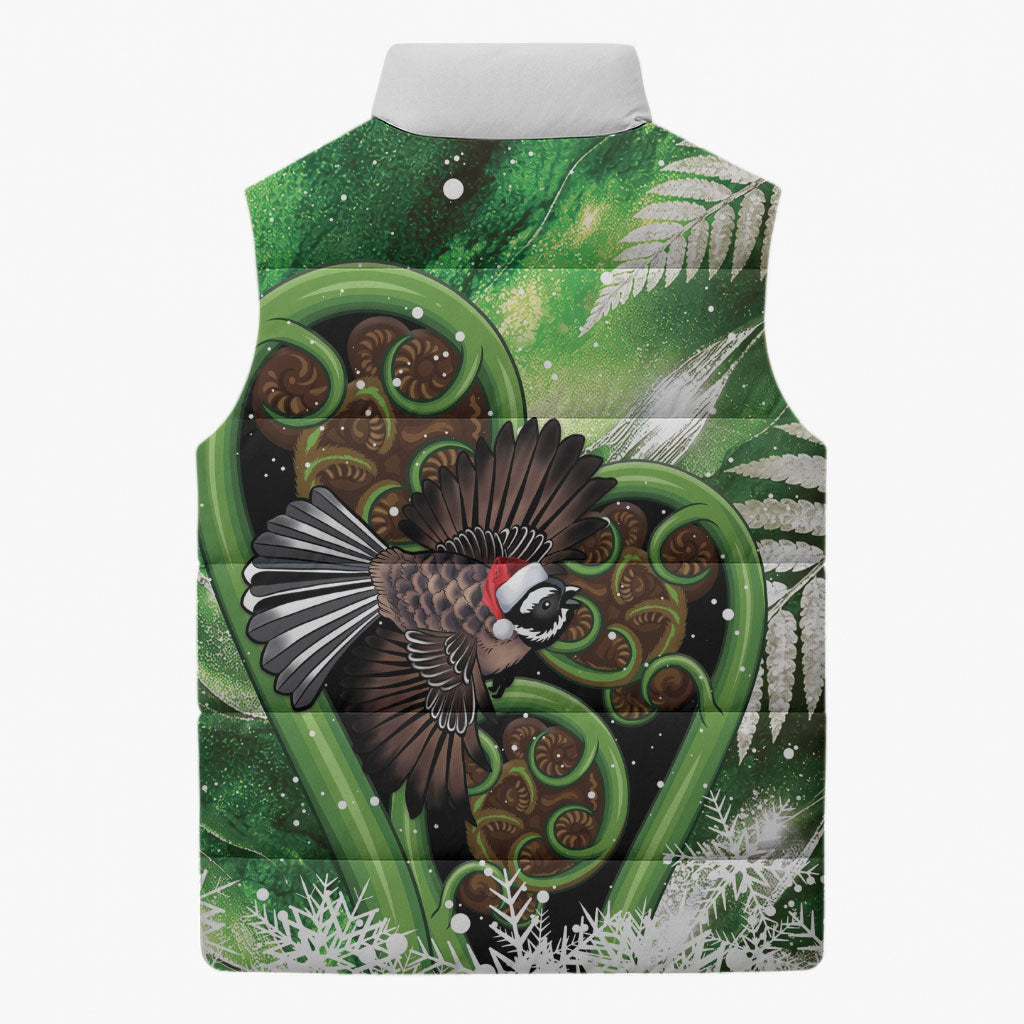 Piwakawaka New Zealand Christmas In July Sleeveless Puffer Jacket NZ Aroha Koru Fern Marble Vibes LT14 - Polynesian Pride