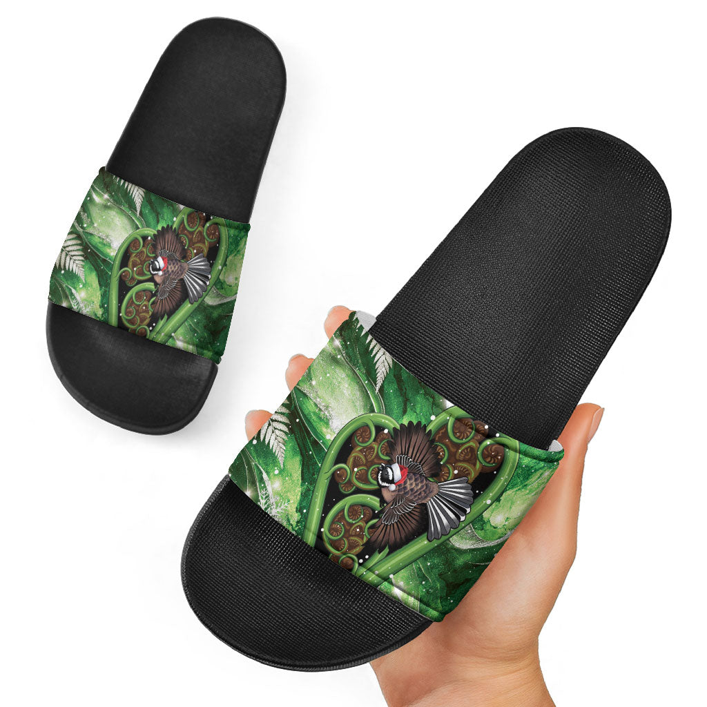 Piwakawaka New Zealand Christmas In July Slide Sandals NZ Aroha Koru Fern Marble Vibes LT14 - Polynesian Pride