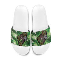 Piwakawaka New Zealand Christmas In July Slide Sandals NZ Aroha Koru Fern Marble Vibes LT14 Green - Polynesian Pride