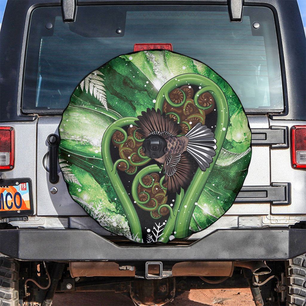Piwakawaka New Zealand Christmas In July Spare Tire Cover NZ Aroha Koru Fern Marble Vibes LT14 Green - Polynesian Pride