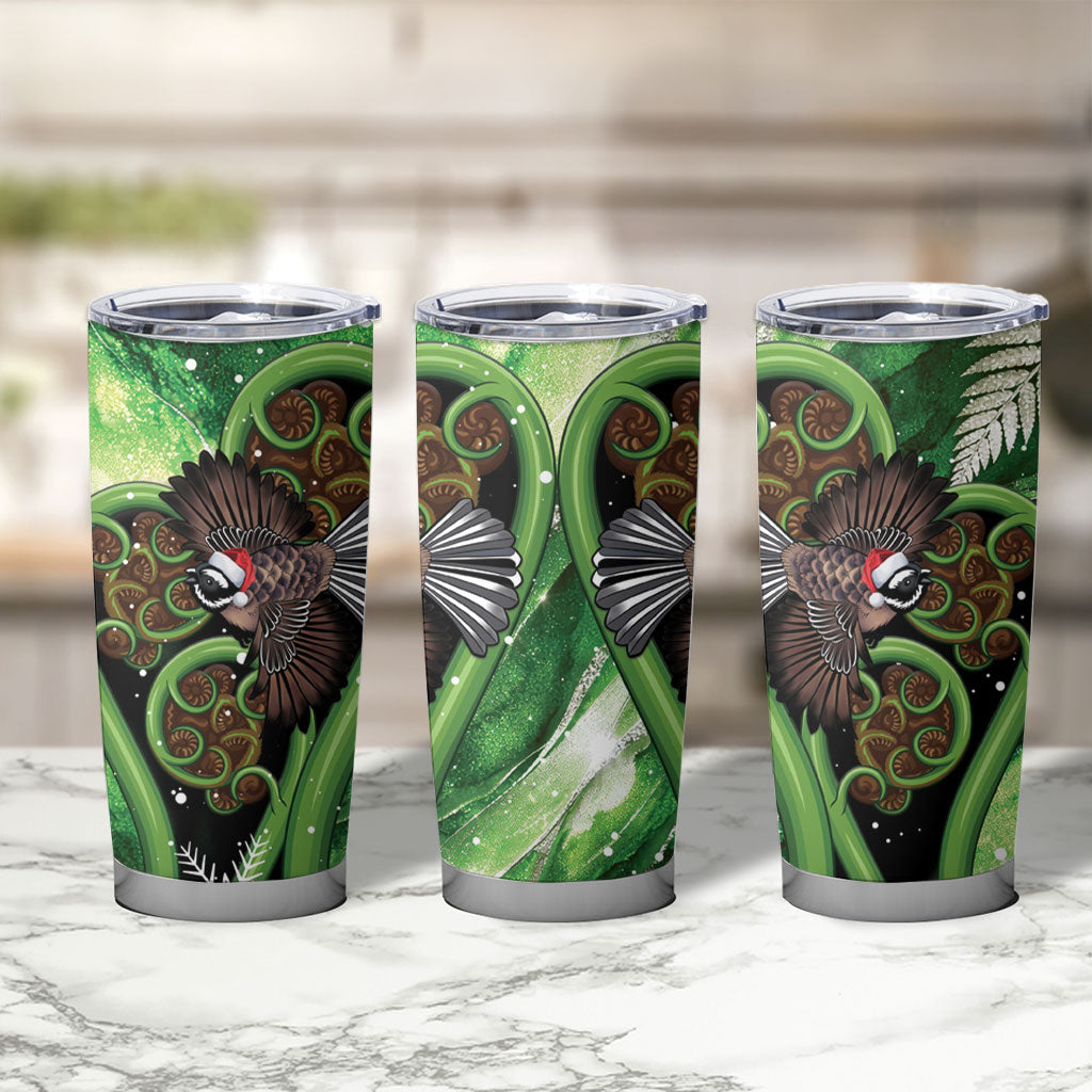 Piwakawaka New Zealand Christmas In July Tumbler Cup NZ Aroha Koru Fern Marble Vibes LT14 - Polynesian Pride