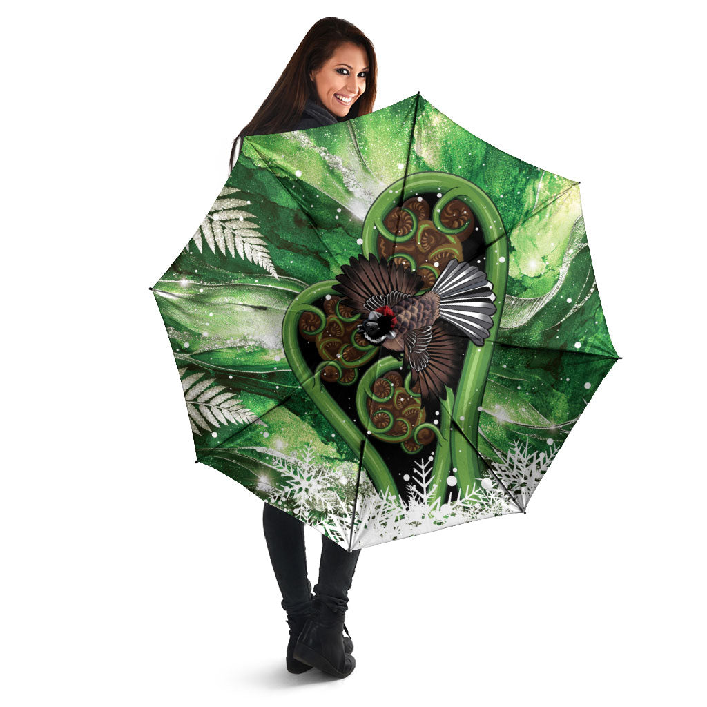Piwakawaka New Zealand Christmas In July Umbrella NZ Aroha Koru Fern Marble Vibes