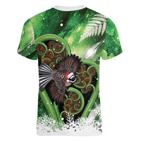 Piwakawaka New Zealand Christmas In July Women V-Neck T-Shirt NZ Aroha Koru Fern Marble Vibes LT14 - Polynesian Pride
