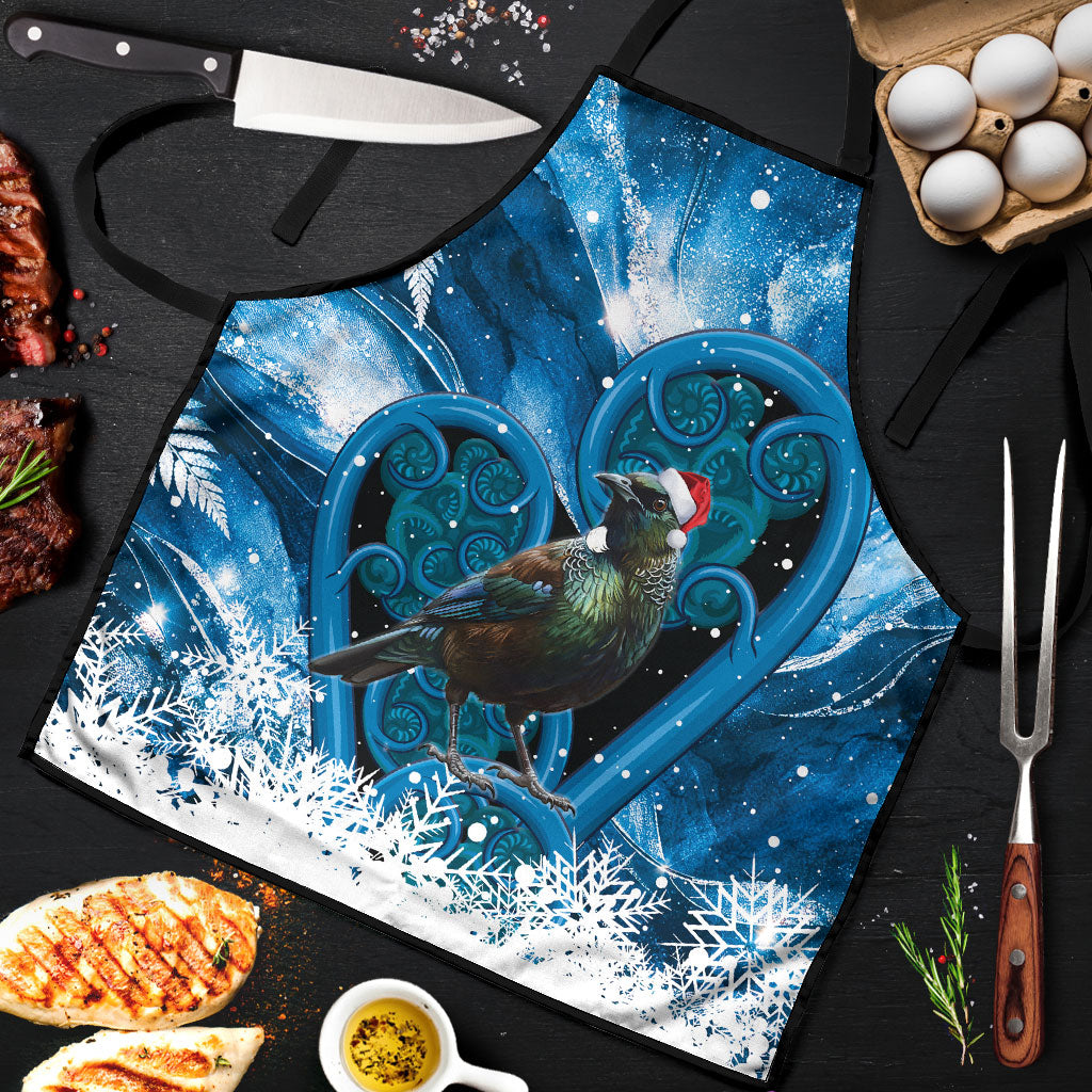 Tui Bird New Zealand Christmas In July Apron NZ Aroha Koru Fern Marble Vibes LT14 Blue - Polynesian Pride