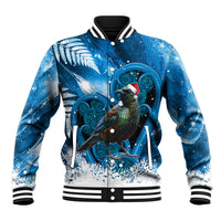 Tui Bird New Zealand Christmas In July Baseball Jacket NZ Aroha Koru Fern Marble Vibes