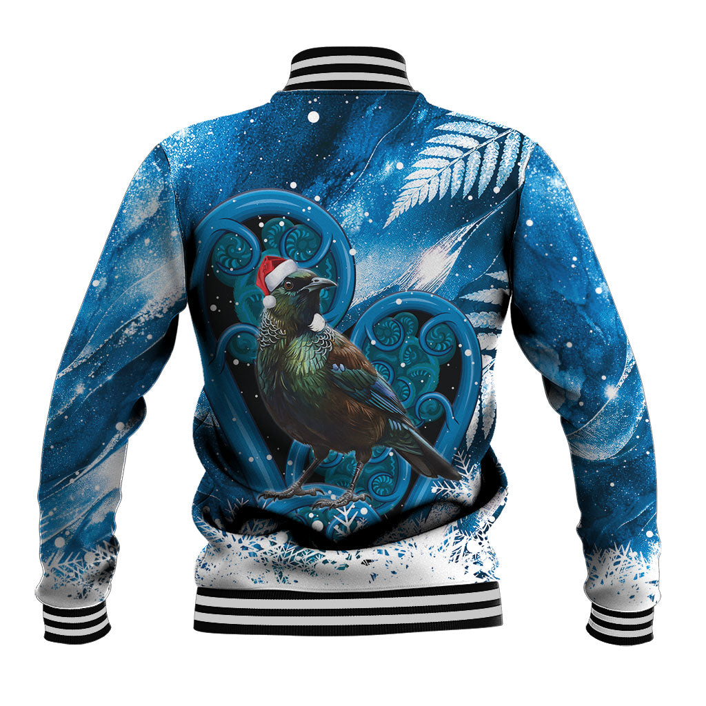 Tui Bird New Zealand Christmas In July Baseball Jacket NZ Aroha Koru Fern Marble Vibes